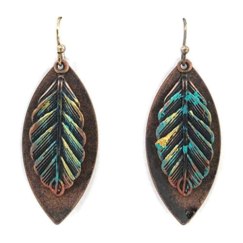 Western Collection Patina Bronze Brushed Gold Tree Leaf Hammered Hook Earrings (Bronze)