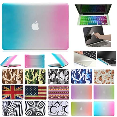 5in1 Hard Case Cover + Keyboard skin + screen protector + Dust proof + Touchpad Stickers for 13.3 inch Macbook Pro (13" Pro with CD-ROM (Model:A1278 on the bottom of laptop), Rainbow-Blue Pink)
