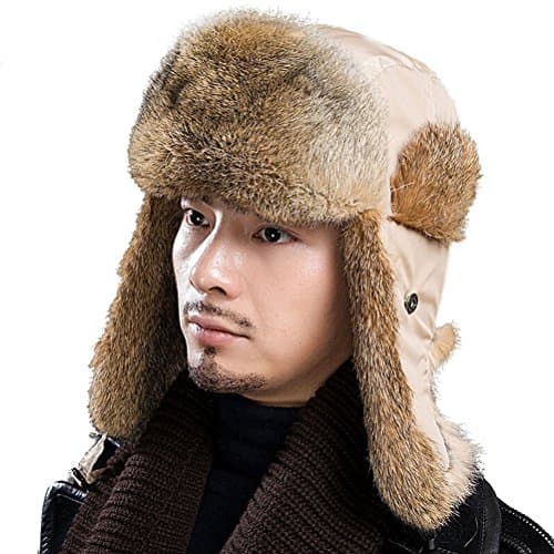 Zegeon Ski Hat with Yellow Rabbit Fur Ear Flaps