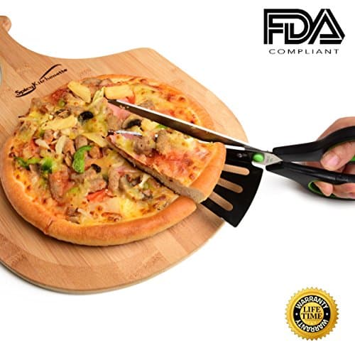 High-Grade Pizza Peel &amp; Pizza Scissors. Sourced from Finest Natural USA Bamboo. Premium Paddle for Hand-Made &amp; Pre-Cooked Pizzas. Also a Cutting Board for Cheese, Meat &amp; Veg