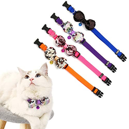 Crystal Pets Glitter Cat Collar Bowtie with Bell,Adjustable Bling Collars,Soft Comfortable for Pet 9-13 Inch