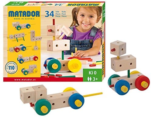 KSM Toys Matador Ki 0-34 Piece Basic 3-Dimensional Wooden Building Set for Ages 3-5 (Made in Austria)