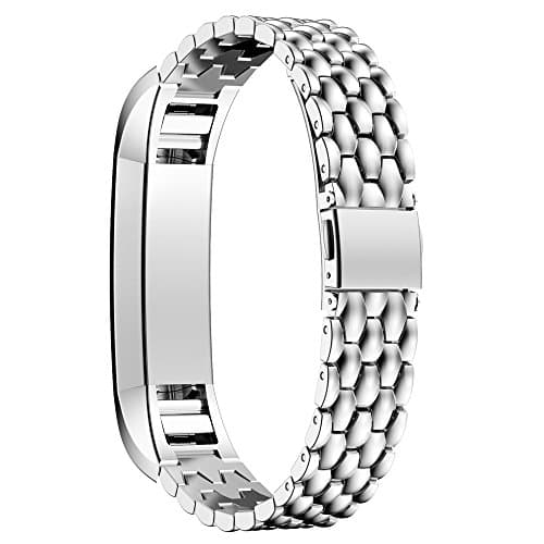 Fitbit Alta Bands AIRED Strap Smartwatch Accessories Replacement Watchbands With Stainless Steel Metal And Safety Clasp For Women ,Men ,Kids , Girls (Silver-Type B)