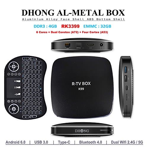 DHong K99 TV Box + Mini Fly Mouse Backlight Keyboard, RK3399 4GB RAM 32GB ROM Android 6.0 Bluetooth 4.0 Dual Wifi Type-C 4K Smart Media Player