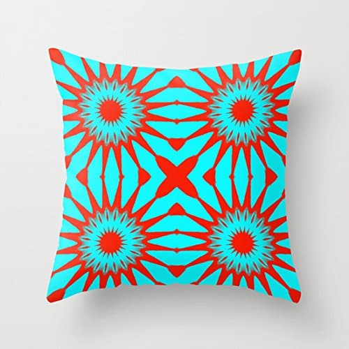 Turquoise & Red Flowers Canvas Throw Pillow Covers Decorative Throws Pillow Case 18 x 18 for Couch