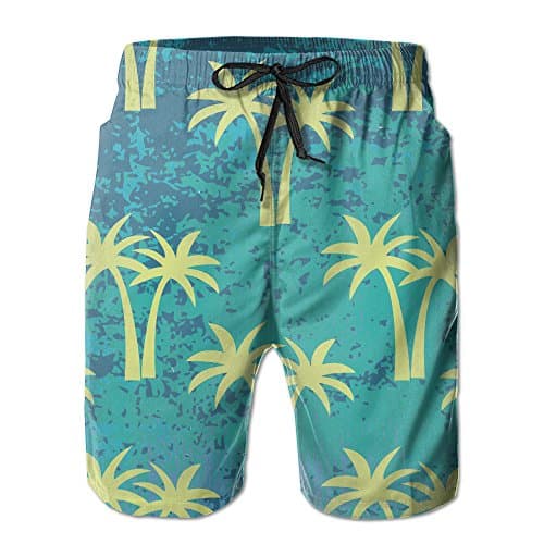 Men Spring Summer Beach Plam Tree Beach Shorts Swim Trunks With Pockets&amp;Elastic Waist