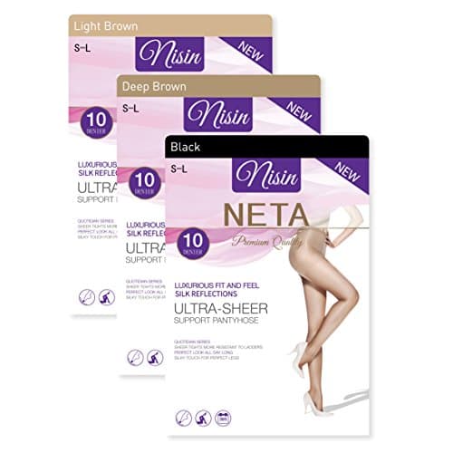 Nisin - 3/pcs VALUE PACK -10 Denier Ultra-Sheer SUPPORT PANTYHOSE Premium Quality