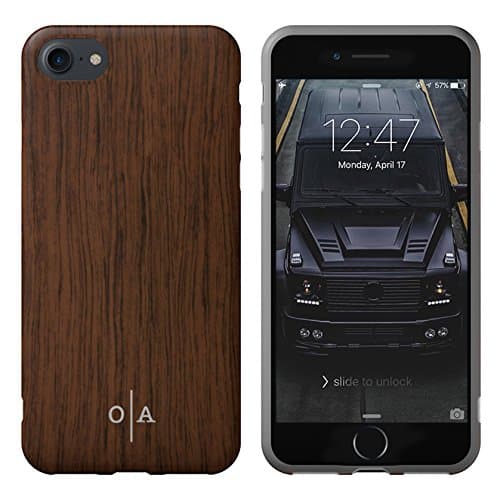 iPhone 7 case (WOOD) with [Tempered Glass Screen Protector], Oxford (Modern Series) with [Full coverage] [Slim fit] [TPU Rubber Silicone material case]