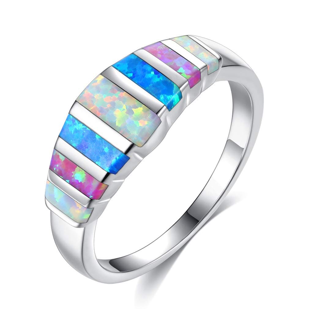 Colorful Australian Opal Multicolor Fire Opal 925 Sterling Silver Ring Zeus's Tears Lucky Nobility Cupid Son Angel in Love Stone October Birth Stone Ring Anniversary Jewelry Size 6-10,10#