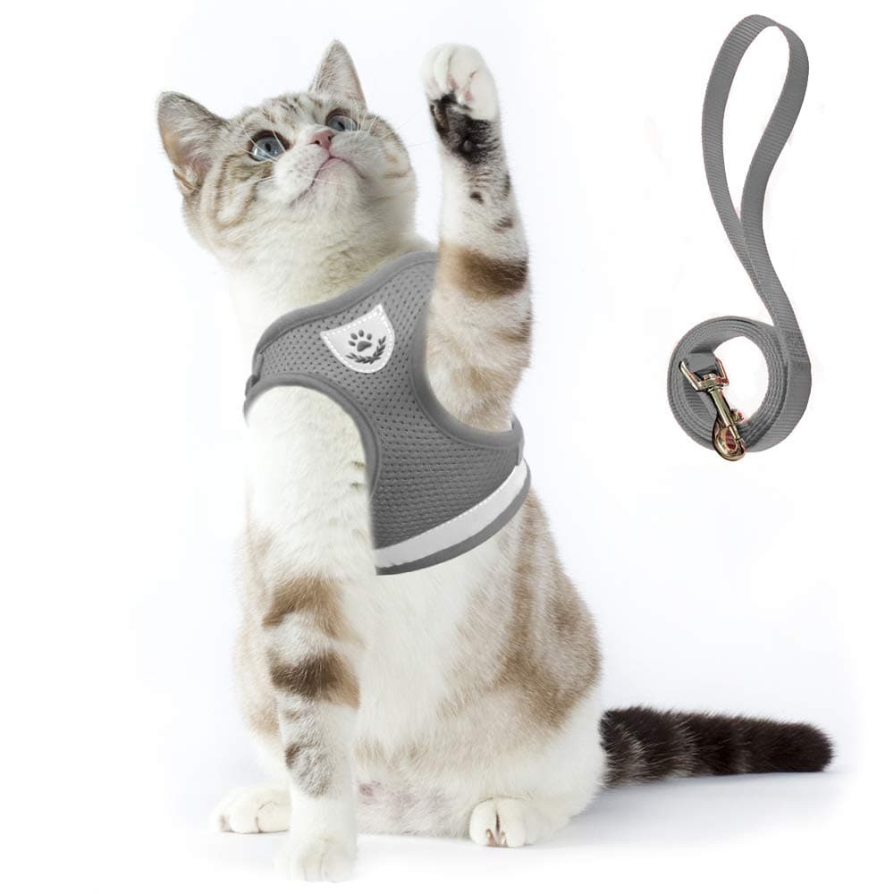 Supet Cat Harness and Leash Set for Walking Escape Proof with 2-in-1 Leash and Car Seat Belt Adjustable Harness for Cats Soft Mesh Cat Vest with Reflective Strap for Kitten Rabbit Puppy