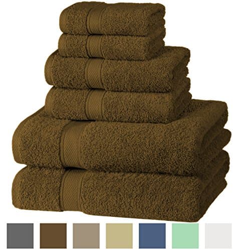 Hotel &amp; Spa Quality Super Absorbent and Soft, 100% Cotton 600 GSM, 6 Piece Turkish Towel Set for Kitchen and Decorative Bathroom Sets Includes 2 Bath Towels 2 Hand Towels 2 Washcloths, Chocolate Brown