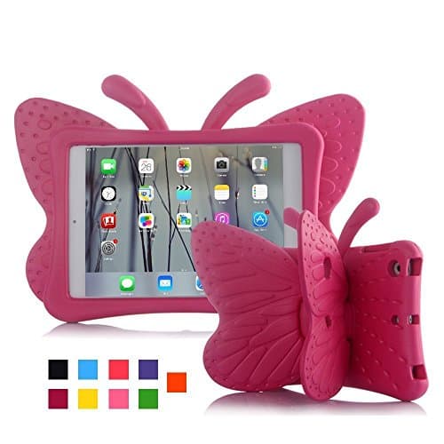 iPad Mini 4 3 2 1 Kids Case Kids Proof Shockproof Protective Case Lightweight Durable EVA Butterfly Cartoon Stand Case for iPad Mini 1/2/3/4 7.9 Inch by RICKI NOT for iPad 2 3 4 or iPad Air (Rose Red)