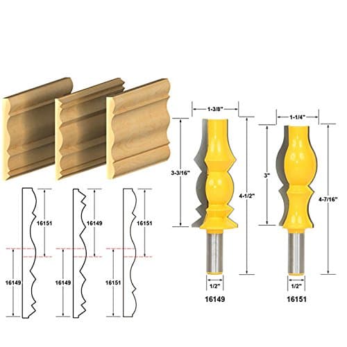 AKHS 1/2" Shank Large Reversible Crown Molding 2 Bit Router Bit Set Line knife Tenon Cutter for Woodworking Tools