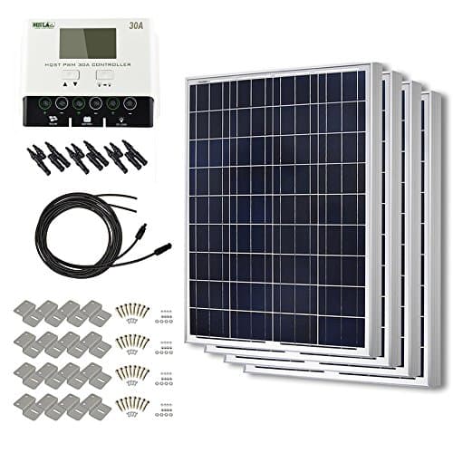 HQST 400 Watt 12 Volt Polycrystalline Solar Panel Kit with 30A Negative-Ground PWM LCD Display Charge Controller