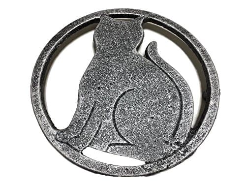 Cat Metal Trivet with Feet for Kitchen or Dining Table - Cast Iron - 5.6-Inches Across (silver)