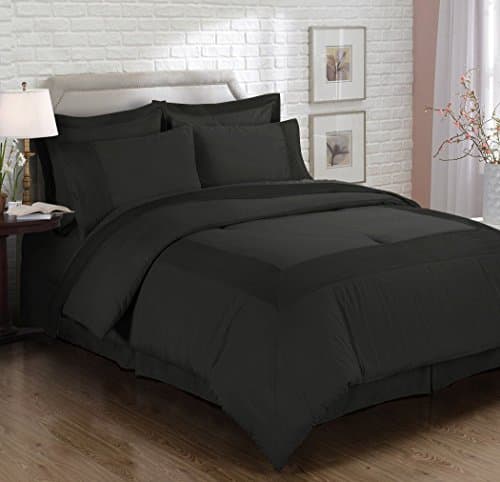 Chezmoi Collection 3-piece Solid Pleated Hem Duvet Cover Set with Corner Ties (Queen, Black)