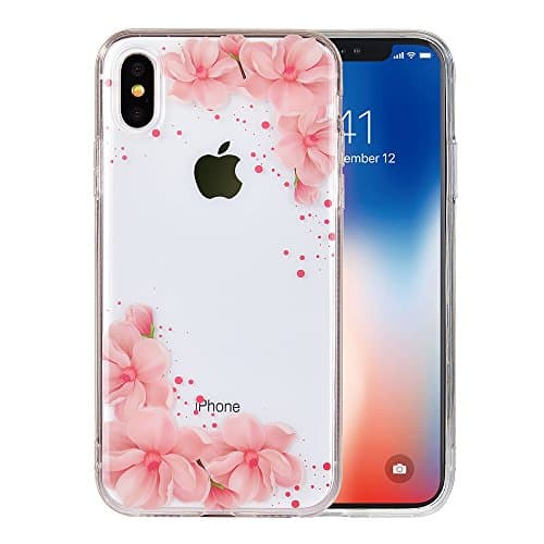 iPhone X case/iPhone 10 case KIMICO Floral Series Clear Case with Design [Solid back + Shock absorbing Soft Bumper] [Ultra-Thin] [Scratch-Resistant] (Peachy Blossom X)