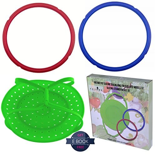 2 Silicone Sealing Rings for Instant Pot (5/6 Quart Model) and 1 Silicone Steamer Basket (+Ebook)