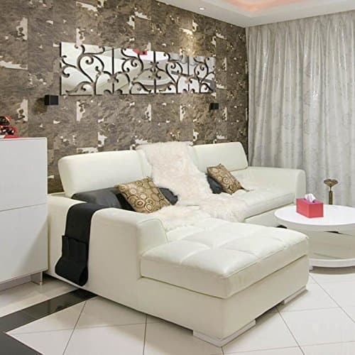 MINGLIFE 32 Pieces Removable Acrylic Mirror Setting Wall Sticker Decal for Home Living Room Bedroom Decor (Silver)