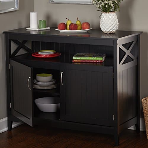Buffet Cabinet with Wooden Adjustable Top Beadboard Doors and Side Panels in Black and Espresso Plus FREE GIFT (Espresso)