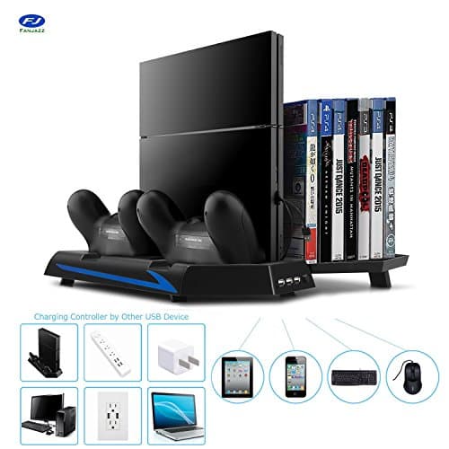 FanJazz Vertical Stand for PS4 - Cooling Fan Controller Charging Station with Game Storage and Dualshock Charger ( Not for PS4 Slim / Pro )
