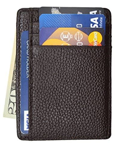 Mens RFID Blocking Leather Minimalist Slim Front Pocket Wallet Coffee