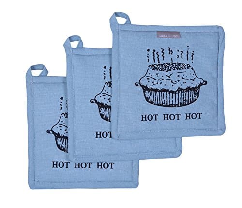 Pot Holders, Baking Fun Design, Pot Holders Heat Resistant, Made of 100% Cotton, Eco-Friendly & Safe, Set of 3, Pot Holder Size 8 x 8 inches, Pot Holders for Kitchen by CASA Decors