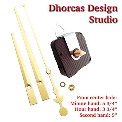 Dhorcas (#02) 1/2" Threaded Motor and Gold 6" Hands and Hanger, Quartz Clock Movement Kit for Replacement