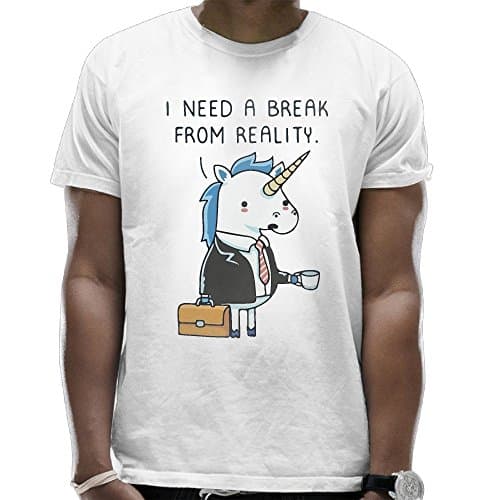 WLF Men's Unicorn I Need A Break From Reality Rounded Collar T-Shirt Casual Tee