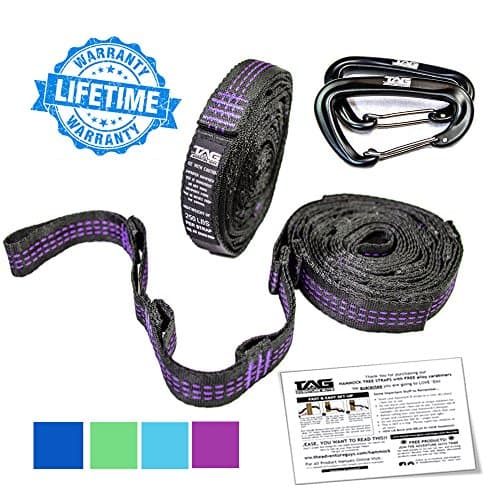 TAG XL Hammock Straps with Carabiners - Hammock Tree Straps each 9 ft Long (18 ft total) with 20 Loops (40 Total) - Hammock Straps for Tree Made w/ 100% No Stretch Polyester &amp; Super Easy to Setup