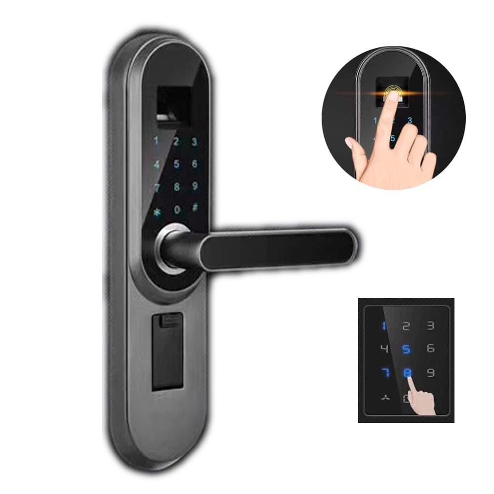XHY Biometric password lock touch screen fingerprint smart lock smart home keyless entry OLED display smart lever door lock outside department/bedroom/office,Black