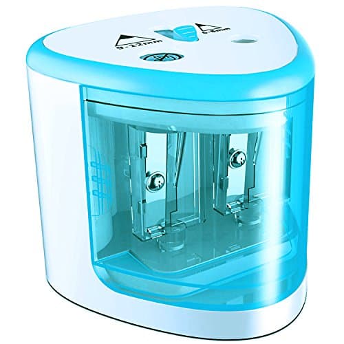 Electric Pencil Sharpener, Battery-Powered, Dual Holes High-Speed Automatic Pencil Cutter , ideal for Home Office School Classroom Adults Kids (White/Blue)