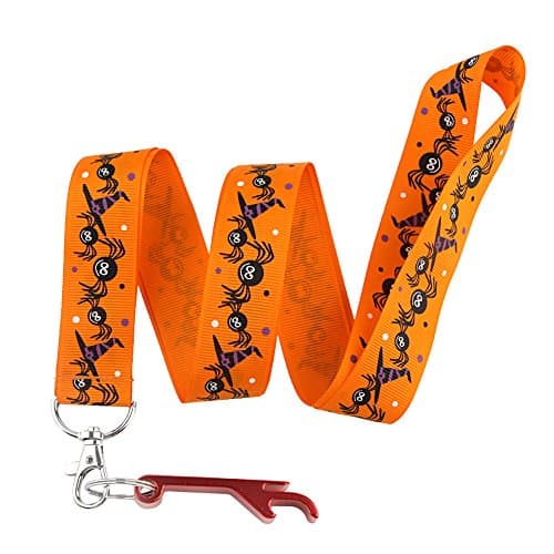 Orange with Black Spider &amp; Wizard Keychain Keyring Key Chain Holder Lanyard Straps with Mini Silver Steel Spring Clips -with Red Bottle Opener Keychain