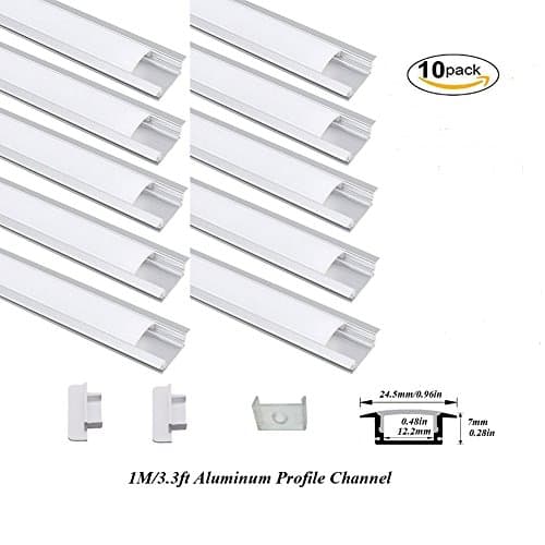 Hanks 10Pack 1M/3.3ft 24.5X7mm Shallow Flush Mount Aluminum Channel Profile Extrusion for Wall and Ceiling with Milk Cover End Caps Mounting Clips (10X1M Milk)