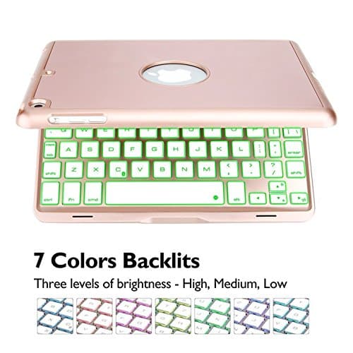 Mini 4 iPad 7.9 Keyboard Case,elecfan 7 Colors LED Backlit Bluetooth Keyboard Case Lightweught Smart Stand Folio Cover for Apple iPad Mini 4 7.9 inch Tablet (A1538 or A1550, Rose Gold)