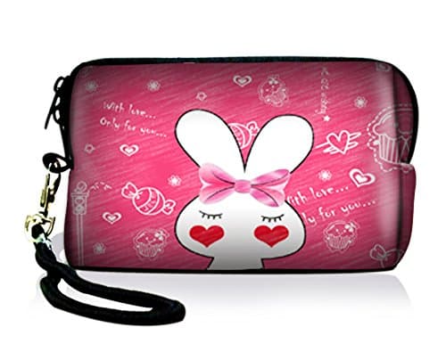 New Arrival Pink Rabbit Neoprene Case Bag Pouch For Digital Camera Cell Phone Ipod touch Iphone For Nikon Coolpix S8100 S8200 S9100 S9300 P310 P300 AW100,Iphone 3 4 5,Itouch 5 +Strap