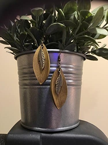 Leather Earrings, Leaf and feather earrings, 2 styles, Gift Idea, Joanna Gaines Inspired, Rustic handcut Tan leather Drop Earrings, Essencial Oil Diffuser, Joanna Gaines Inspired