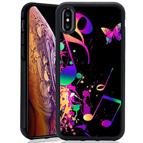 Musical Note iPhone Xs Max Case TPU Black Shockproof Slim Anti-Scratch Protective Kit with Heavy Duty Dual Layer Rugged Case Non-Slip Grip Cover for iPhone Xs Max