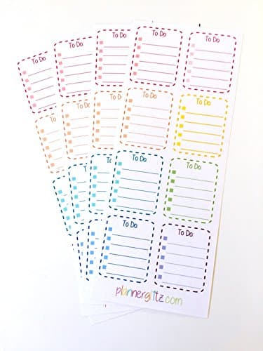 Planner Glitz 4 Sheets Decorative Planner Stickers - To Do Boxes, Dotted Lines, Multicolored
