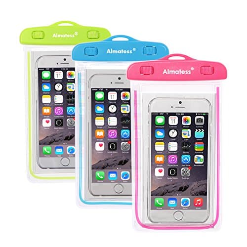 Almatess Waterproof Case Universal Dirtproof Snowproof Dry Bag for iPhone 7 iPhone 7 Plus, Samsung Galaxy S6/S6 Edge - Fit for Cell Phone up to 6'' Diagonal (Pink+Blue+Green, Pack of 3)