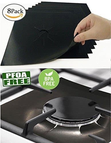 Gas Hob Range Protectors, Eamall 8 Pack Stove Burner Covers Double Thickness, Non-Stick, Reusable, Fast Clean Liners for Kitchen/ Cooking, 10.6" x 10.6"(Black)