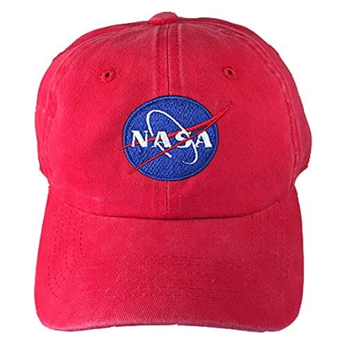 NASA Insignia Washed Dye Unstructured Adjustable Cotton Dad Cap for Men and Women (Polo Style) (Red)