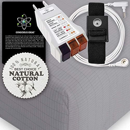 Earthing Grounding Sheet Grounded Fitted Matress Sheets Conductive 400TC Pure Silver Thread Healthy Earth Energy therapy bedding Blanket 95% Natural Organic Cotton USA Tester Cord (Queen Size)