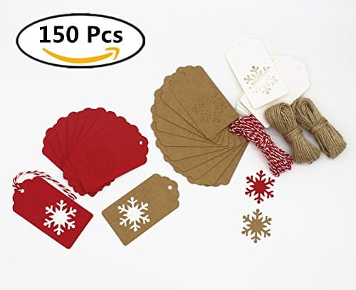 RenBa 150pcs Kraft Gift Tags Snowflake Shape ,3 styles Crafts Twines, 98ft Natural Jute Twine for DIY Arts and Crafts,Wedding Christmas Thanksgiving (150 Pack)
