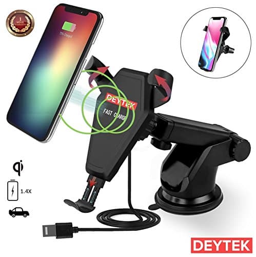 Fast Charging Wireless Charger, Car Mount Air Vent Desktop Cradle, for iPhone 8/8 Plus/X Samsung Galaxy Note 8/S8/S8+/S7/S7 Edge/S6/S6 Edge, any Qi-Enabled Device, Cell Phone Accessories by DEYTEK
