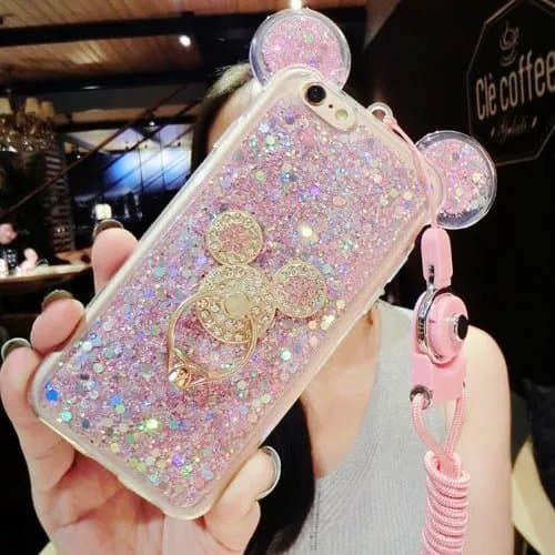 3D Luxury Cute Bling Giltter Diamond Mouse Ring Kickstand Strap Phone Case Cover For iPhone 6/6S 4.7 inch (Fit for iPhone 6/6s 4.7")