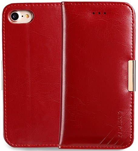 iPhone 7 Case, VVIA Genuine Leather Case for iPhone 7 (4.7 inch), Classic Leather Wallet Cases Slim Folio Book Cover with Credit Card Slots, Cash Pocket, Stand Holder, Magnet Closure (Wine red)