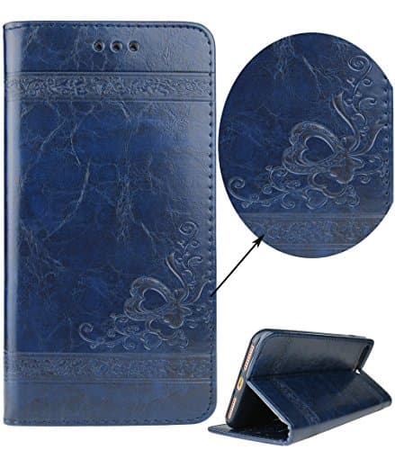 iPhone 7 Plus Leather Case, Propado Women’s Vingage PU Leather Wallet Case Folio Cover with [Flower Pattern] [Kickstand] [Card Slot] for Apple iPhone 7 Plus 5.5 inch (Flowery Navy)