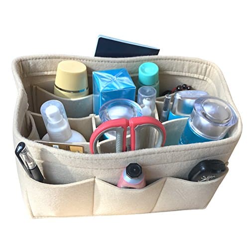 Felt Fabric Purse Handbag Organizer, Bag in Bag, MultiPocket Insert Bag, [Small, Medium, Large], used in Car, Bathroom, Shopping (Medium, Beige)
