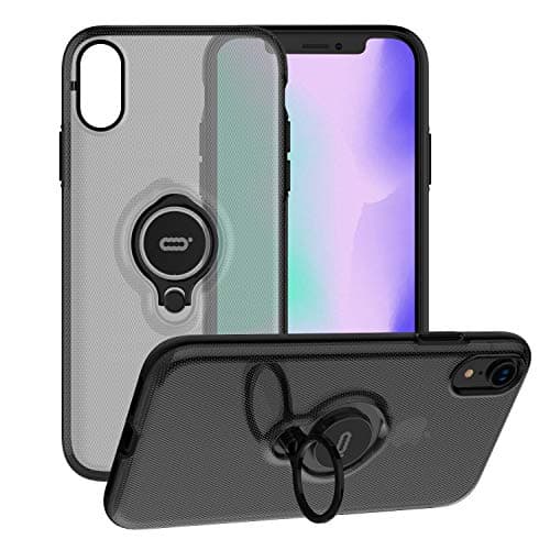 ICONFLANG Phone Case for iPhone XR Case, 360 Degree Rotating Ring Kickstand, Dual Layer Shockproof Impact Protection Phone Case for iPhone XR, Works with Magnetic Car Mount -Black